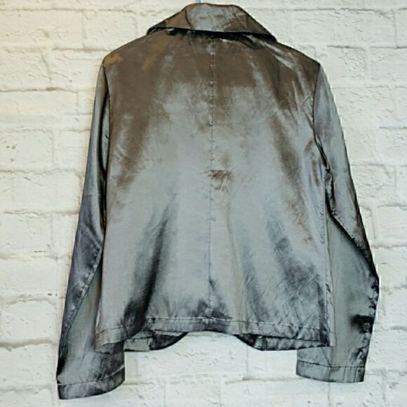 STEVE MADDEN Silky Metallic Gray Jacket Medium - Picture 3 of 5